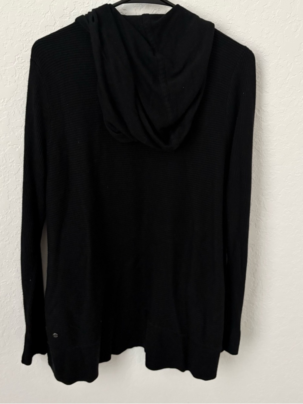 Lululemon Black Ribbed & Hooded Long Sleeve Cardigan, Size Medium